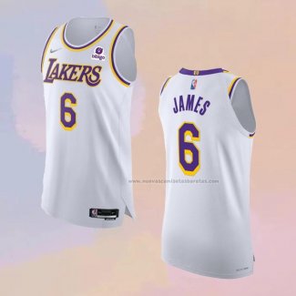 Camiseta Los Angeles Lakers LeBron James NO 6 Association Autentico Blanco