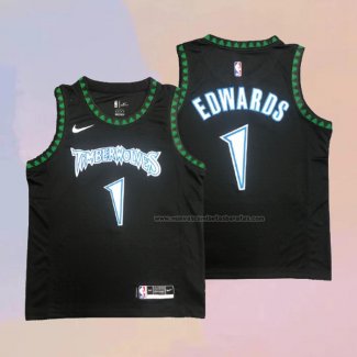 Camiseta Minnesota Timberwolves Anthony Edwards NO 1 Classics Negro