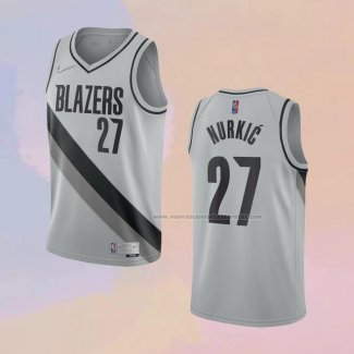 Camiseta Portland Trail Blazers Jusuf Nurkic NO 27 Earned 2020-21 Gris