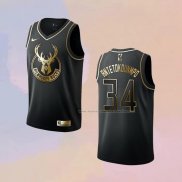 Camiseta Golden Edition Milwaukee Bucks Giannis Antetokounmpo NO 34 Negro