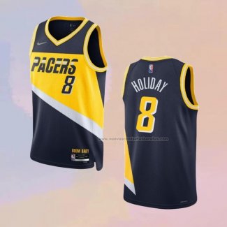 Camiseta Indiana Pacers Justin Holiday NO 8 Ciudad 2021-22 Azul