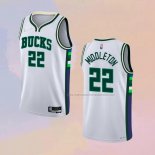 Camiseta Milwaukee Bucks Khris Middleton NO 22 Ciudad 2021-22 Blanco