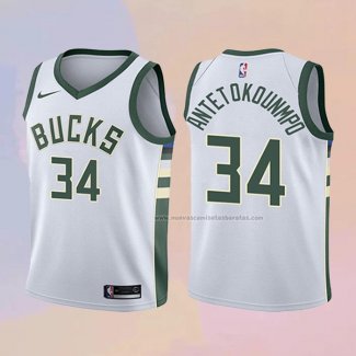 Camiseta Nino Milwaukee Bucks Giannis Antetokounmpo NO 34 Association Blanco