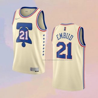 Camiseta Philadelphia 76ers Joel Embiid NO 21 Earned 2020-21 Crema