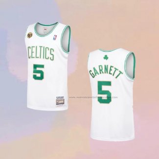 Camiseta Boston Celtics Kevin Garnett NO 5 Hardwood Classics Throwback 2007-08 Blanco