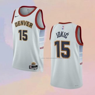 Camiseta Denver Nuggets Nikola Jokic NO 15 Ciudad 2022-23 Blanco