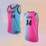 Camiseta Miami Heat Tyler Herro NO 14 Ciudad 2020-21 Autentico Azul Rosa