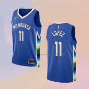 Camiseta Milwaukee Bucks Brook Lopez NO 11 Ciudad 2022-23 Azul