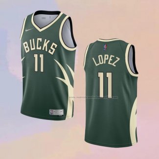 Camiseta Milwaukee Bucks Brook Lopez NO 11 Earned 2020-21 Verde