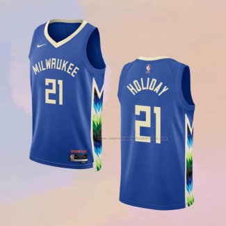 Camiseta Milwaukee Bucks Jrue Holiday NO 21 Ciudad 2022-23 Azul