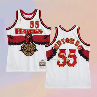 Camiseta Atlanta Hawks Dikembe Mutombo NO 55 Hardwood Classics Throwback Blanco