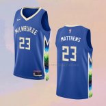 Camiseta Milwaukee Bucks Wesley Matthews NO 23 Ciudad 2022-23 Azul