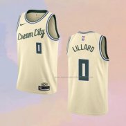 Camiseta Milwaukee Bucks Damian Lillard NO 0 Ciudad 2019-20 Crema