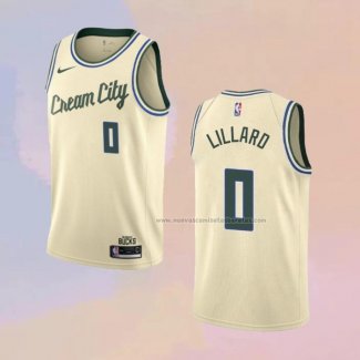 Camiseta Milwaukee Bucks Damian Lillard NO 0 Ciudad 2019-20 Crema