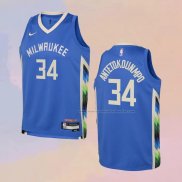 Camiseta Nino Milwaukee Bucks Giannis Antetokounmpo NO 34 Ciudad 2022-23 Azul