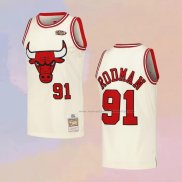 Camiseta Chicago Bulls Dennis Rodman NO 91 Mitchell & Ness Chainstitch Crema