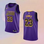 Camiseta Los Angeles Lakers Lebron James NO 23 Ciudad 2018 Violeta