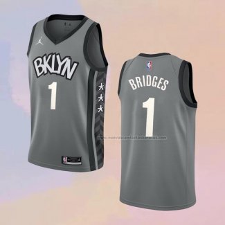 Camiseta Brooklyn Nets Mikal Bridges NO 1 Statement Gris