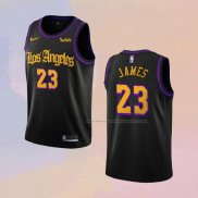 Camiseta Los Angeles Lakers Lebron James NO 23 Ciudad 2019-20 Negro