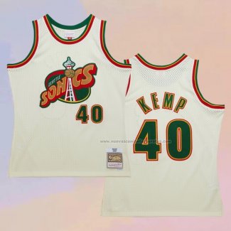 Camiseta Seattle SuperSonics Shawn Kemp NO 40 Mitchell & Ness Chainstitch Crema