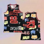 Camiseta Chicago Bulls Michael Jordan NO 23 Slap Sticker Mitchell & Ness 1997-98 Negro