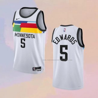 Camiseta Minnesota Timberwolves Anthony Edwards NO 5 Ciudad 2022-23 Blanco