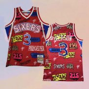 Camiseta Philadelphia 76ers Allen Iverson NO 3 Slap Sticker Mitchell & Ness 1996-97 Rojo