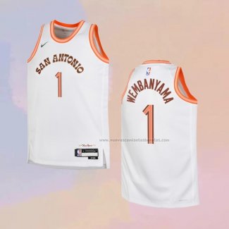 Camiseta Nino San Antonio Spurs Victor Wembanyama NO 1 Ciudad 2023-24 Blanco