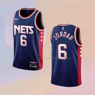 Camiseta Brooklyn Nets DeAndre Jordan NO 6 Ciudad 2021-22 Azul