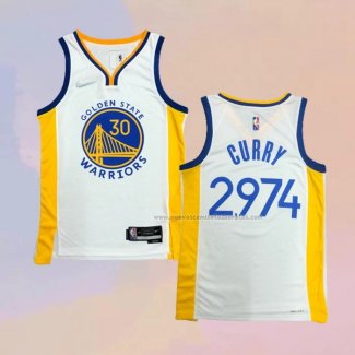 Camiseta Golden State Warriors Stephen Curry 2974th 3 Points Blanco