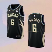 Camiseta Milwaukee Bucks Luca Vildoza NO 6 Statement 2022-23 Negro