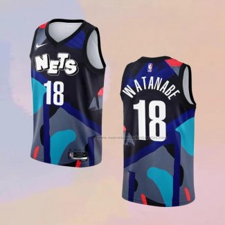 Camiseta Brooklyn Nets Yut Watanabe NO 18 Ciudad 2023-24 Negro