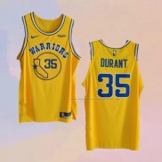 Camiseta Golden State Warriors Kevin Durant NO 35 Hardwood Classic Autentico Amarillo