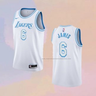 Camiseta Los Angeles Lakers LeBron James NO 6 Ciudad 2021-22 Blanco