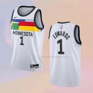 Camiseta Minnesota Timberwolves Anthony Edwards NO 1 Ciudad 2022-23 Blanco