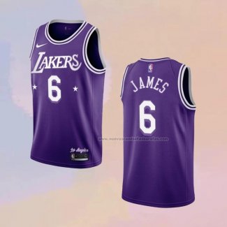 Camiseta Los Angeles Lakers LeBron James NO 6 Ciudad 2021-22 Violeta