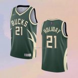 Camiseta Milwaukee Bucks Jrue Holiday NO 21 Earned 2020-21 Verde