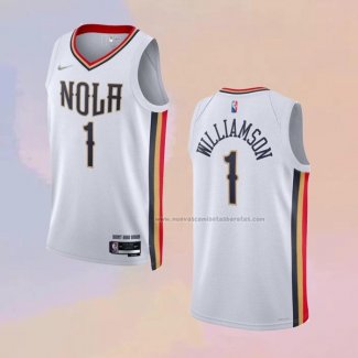 Camiseta New Orleans Pelicans Zion Williamson NO 1 Ciudad 2021-22 Blanco