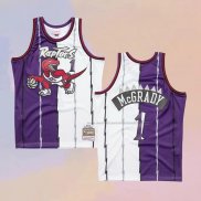 Camiseta Toronto Raptors Tracy Mcgrady NO 1 Mitchell & Ness 1998-99 Split Violeta Blanco