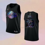 Camiseta Los Angeles Lakers LeBron James NO 23 Iridescent Logo Negro