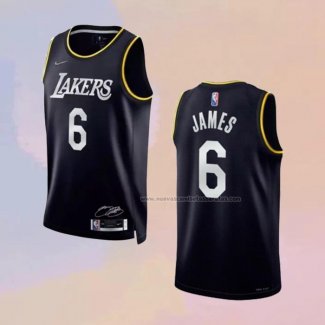 Camiseta Los Angeles Lakers LeBron James NO 6 MVP 2022 Negro