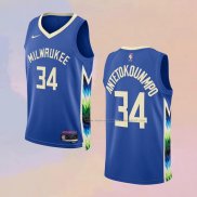 Camiseta Milwaukee Bucks Giannis Antetokounmpo NO 34 Ciudad 2022-23 Azul