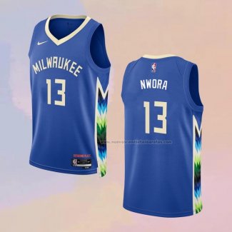 Camiseta Milwaukee Bucks Jordan Nwora NO 13 Ciudad 2022-23 Azul