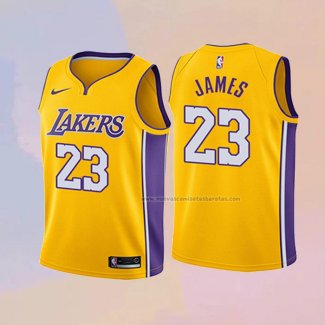 Camiseta Nino Los Angeles Lakers Lebron James NO 23 Icon 2018 Amarillo