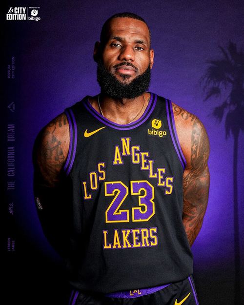 Camiseta Los Angeles Lakers Lebron James NO 23 Ciudad 2023-24 Negro